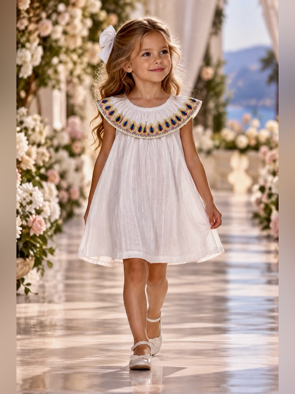 OshKosh B’gosh White Cotton Embroidered Babydoll Dress Girls 4T